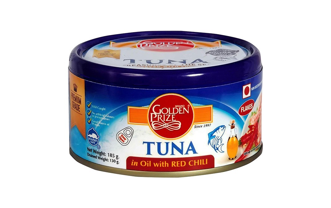 Golden Prize Tuna Flakes in Oil with Red Chili   Tin  185 grams
